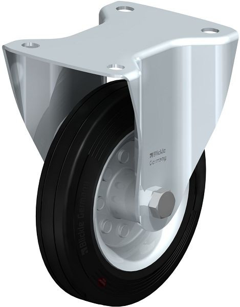 Blickle B-VEHI 160R Hitzebeständige Stahlblech-Bockrolle mit Anschraubplatte, Vollgummi, Schwarz, 623041