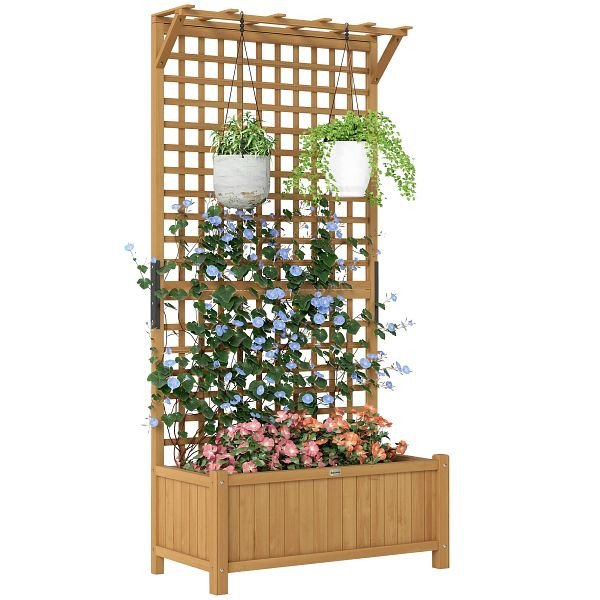 Outsunny Hochbeet mit Spalier und Dach, Pflanzkasten, Blumenbeet, wetterfest, Holz, 90 x 45 x 183 cm, Gelb, 845-792V00YL