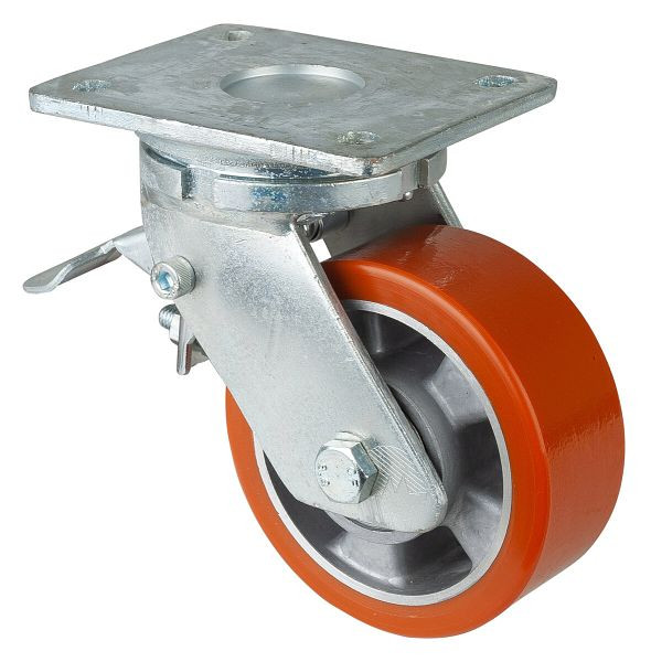 BS Rollen Schwerlastrolle, Breite 50 mm, Ø125 mm, bis 450 kg, Lauffläche Guss-Polyurethan 95 Shore A, Radkörper Aluminium, Kugellager, RR100.B90.125