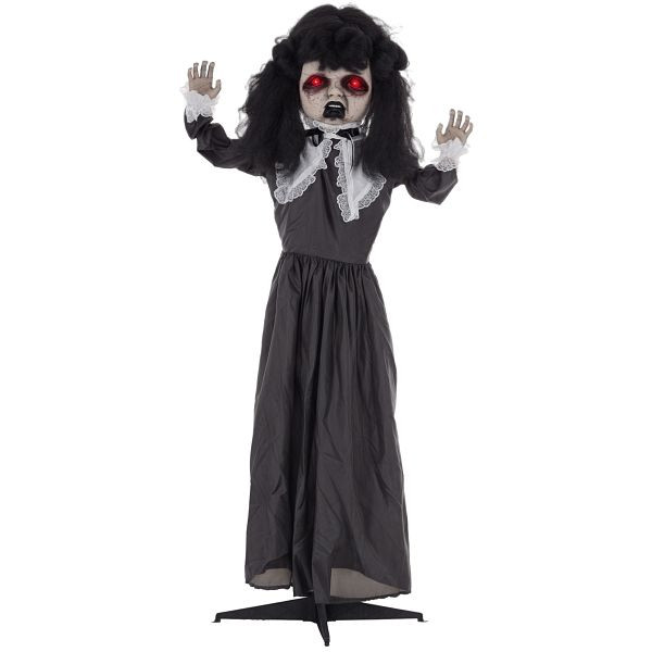 HOMCOM Horrorpuppe, Helloweendeko, gruselige Stimme & Musik, rote Augen, beweglich, 160 cm, 844-860V00BK