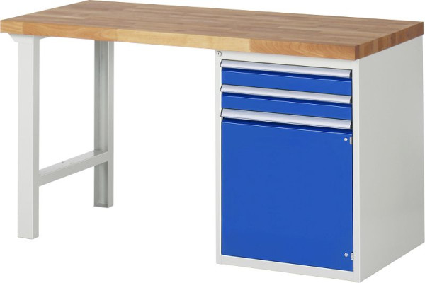 RAU Werkbank Serie 7000 - Modell 7503-1, B1500 x T700 x H840 mm, Systemunterbau B1500 x T650 x H800 mm, mit 2 Schubladen und 1 Tür, 13-7503A1-157B4S.11