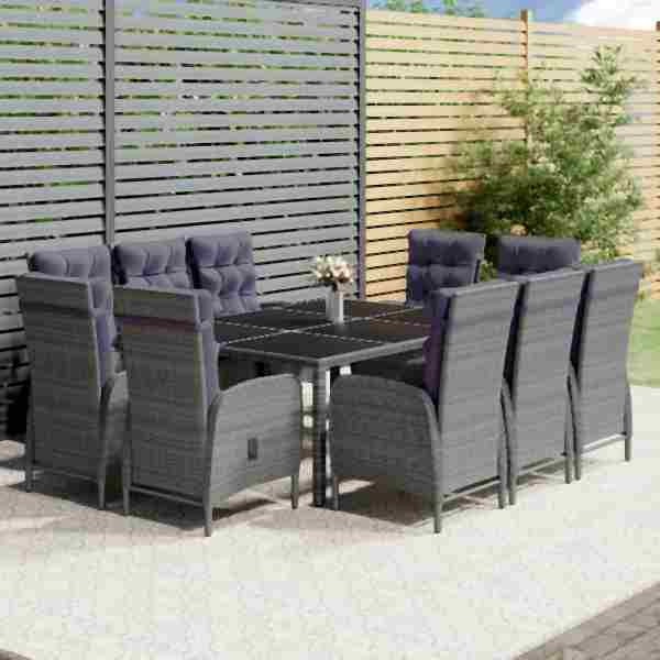 vidaXL 11-tlg. Garten-Essgruppe Poly Rattan Grau, 3058554