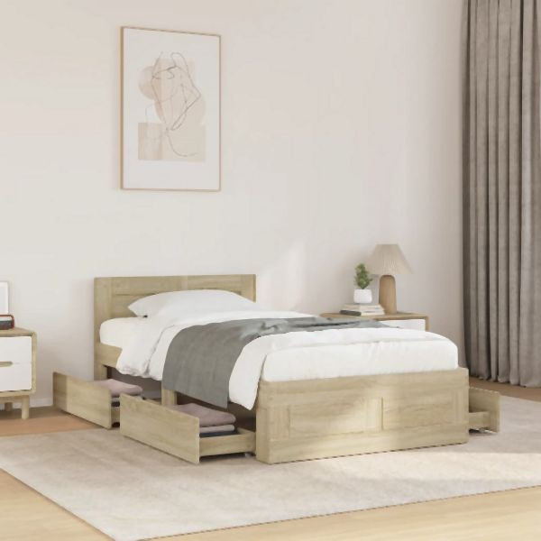 vidaXL Bettgestell mit Kopfteil Sonoma-Eiche 90x190 cm Holzwerkstoff, 3295613