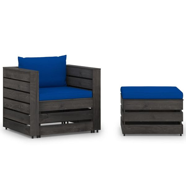 vidaXL 2-teilig Garten-Lounge-Set mit Kissen Grau Imprägniertes Holz, 3068154, 8720286346693