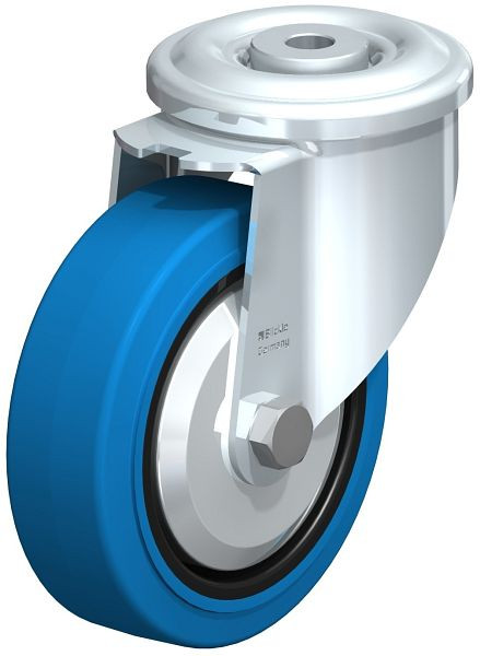 Blickle LKR-POEV 125XR-SB-FA Stahlblech-Lenkrolle, schwere Ausführung, mit Rückenloch, Elastik-Vollgummi, Blau, 851524