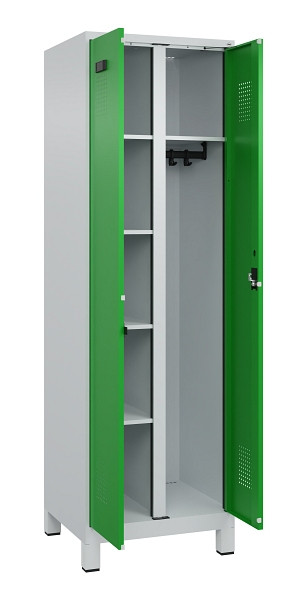C+P Wäsche-/Garderobenspind Evolo PLUS, mit Füßen, 2 Abteile, 1950x600x500mm, 7, Frontfarbe RAL 6037 Reingrün, Zylinderschloss, 049610-20 S10038