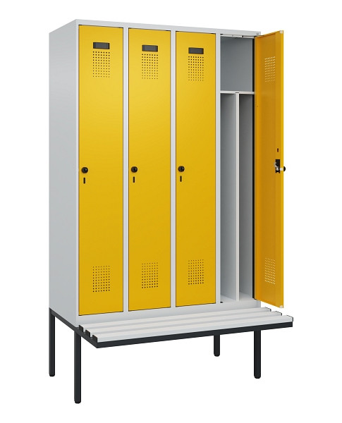 C+P Spind Evolo PLUS, 4 Abteile, 2120x1200x815mm, 7035/1004, Haken 4, Drehriegel, Material Sitzfläche Kunststoff, 0490407-40F S10054