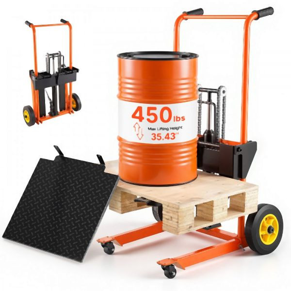 VEVOR Manueller Hochhubwagen 205 kg, Hubhöhe 90 cm, Plattform mit Gabelstaplertisch, Palettenwagen, Orange/Schwarz, SDSDGC450LBSBFRXI001V0