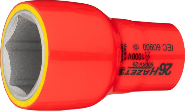 Hazet Steckschlüsseleinsatz, Sechskant, schutzisoliert, Vierkant hohl 12,5 mm (1/2 Zoll), Außen-Sechskant-Tractionsprofil, 26 mm, 900KV-26