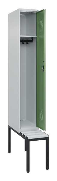 C+P Spind Evolo PLUS, 1 Abteile, 2120x300x815mm, 7035/6011, Haken 3, Zylinderschloss, Sitzfläche Kunststoff, Sitzbank, 0490507-10 S10091