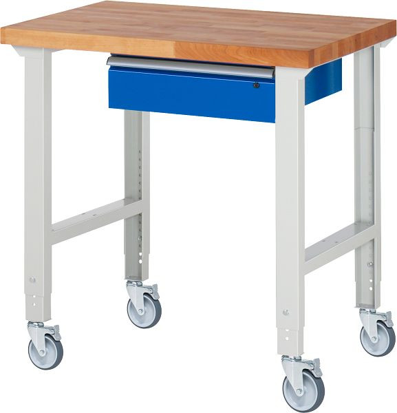 RAU Fahrbare Werkbank (höhenverstellbar) 7001A1, 1000x700x950-1000mm, 4 Lenkrollen, 05-7001A1-107B4H4.11