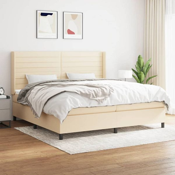 vidaXL Boxspringbett mit Matratze Creme 200x200 cm Stoff, 3131542