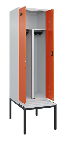 C+P PSA Doppel-Spind Evolo PLUS, Bank, 2 Abteile, 2120x600x815mm, 7035/2004, Zylinderschloss, Sitzfläche Kunststoff, Sitzbank, 0490527-20P S10083