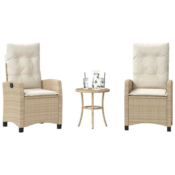 vidaXL 3-tlg. Bistro-Set mit Kissen Beige Poly Rattan, 365228