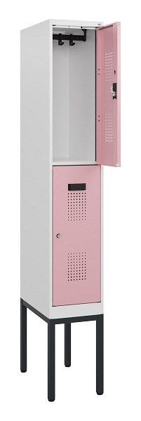 C+P Doppelstock-Spind Evolo PLUS, Gestell, 2 Fächer, 1950x300x500mm, 9016/3015, Zylinderschloss, 0493305-10 S10047