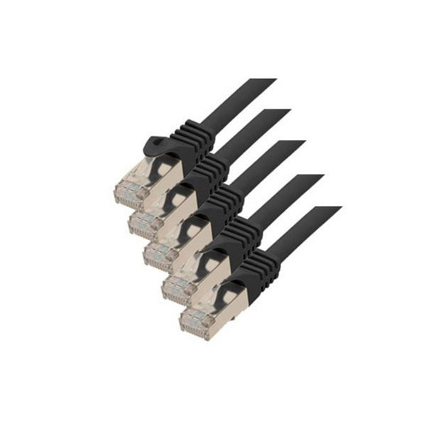 S-Conn RJ45 Patchkabel S/FTP, PIMF, Rohkabel CAT 7 Halogenfrei VE: 5 Stück, schwarz, 3,0m, 75513-S-SET5