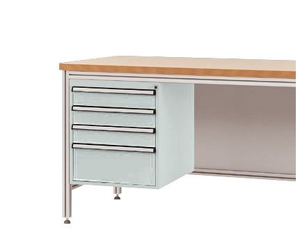 Manuflex Gehäuse-Unterbau für ALU-Arbeitstische, Nutzhöhe 500 mm mit 4 Schubfächern, für Tischtiefe 800 mm, Lichtgrau, ZB4822.7035