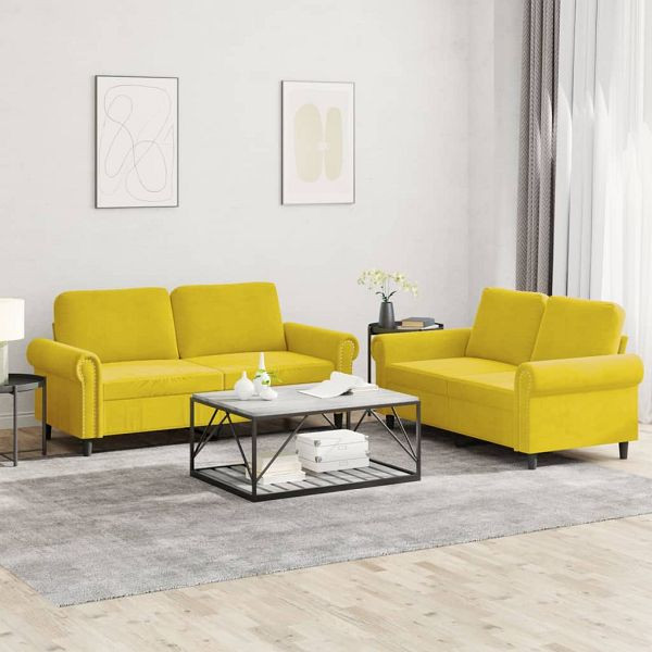 vidaXL 2-teilig Sofagarnitur mit Kissen Gelb Samt, 3202216
