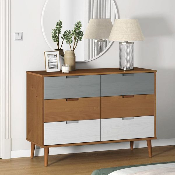 vidaXL Schubladenschrank MOLDE Braun 113x40x80 cm Massivholz Kiefer, 350507