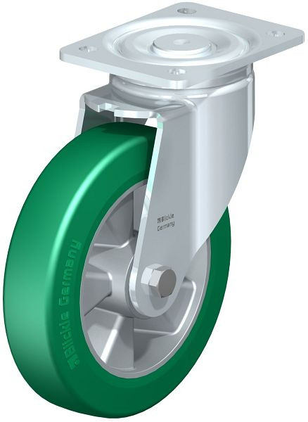 Blickle LH-ALST 200K Stahlblech-Lenkrolle, Schwerlast-Ausführung, mit Anschraubplatte, Blickle Softhane®, Grün, 579573