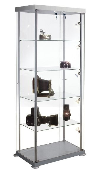 Kerkmann Rechteckvitrine expoline, B 850 x T 425 x H 1800 mm, transparent/alusilber, 40376182