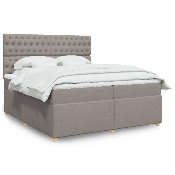 vidaXL Boxspringbett mit Matratze Taupe 200x200 cm Stoff, 3293698