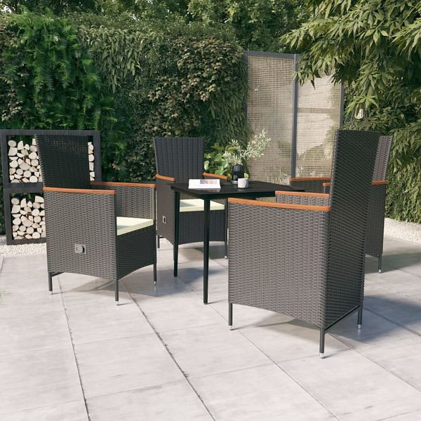 vidaXL 5-teilig Garten-Essgruppe mit Kissen Schwarz, 3099444