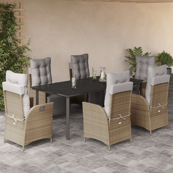vidaXL 7-teilig Garten-Essgruppe mit Kissen Beigemischung Poly Rattan, 3213460