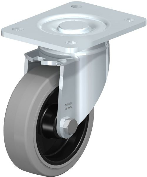 Blickle LH-POEV 125XR-3-SG Stahlblech-Lenkrolle, Schwerlast-Ausführung, mit Anschraubplatte, Elastik-Vollgummi, Grau, 851797