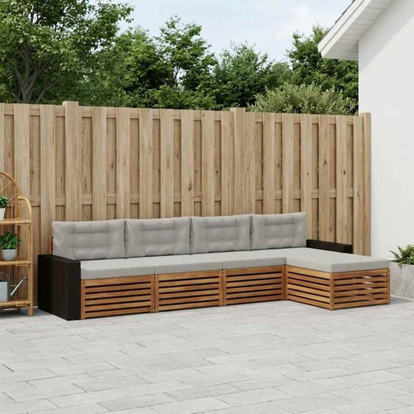 vidaXL Outdoor-Sofagarnitur 5-teilig Natürlich und Hellgrau Polyester, 3383244