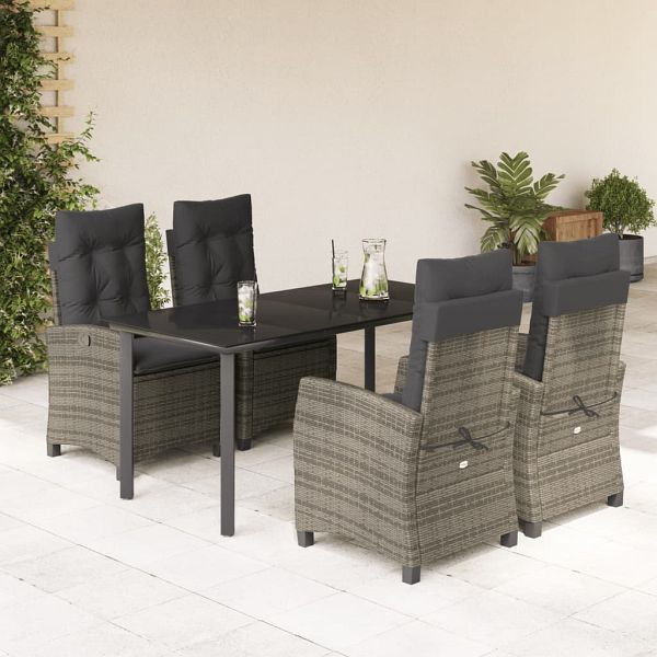 vidaXL 5-tlg. Garten-Essgruppe mit Kissen Grau Poly Rattan, 3212796