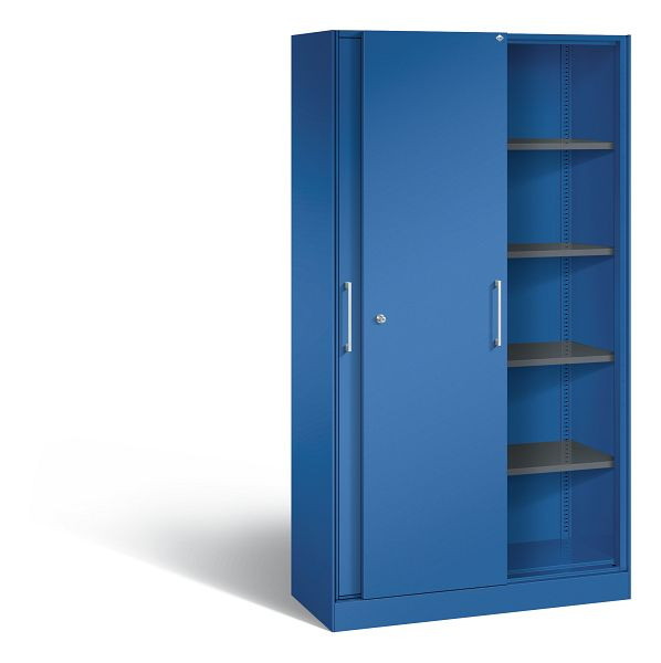 C+P Schiebetürenschrank Asisto, H1980xB1000xT435mm, Farbe: Enzianblau, Bügelgriff, 5 OH, 142002-000 S10094