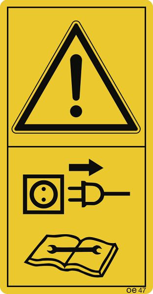 Moedel Vor Reparatur-, Wartungs- und...Netzstecker ziehen, Folie, 60x116 mm, VE: 2 Stück/Bogen, 69805