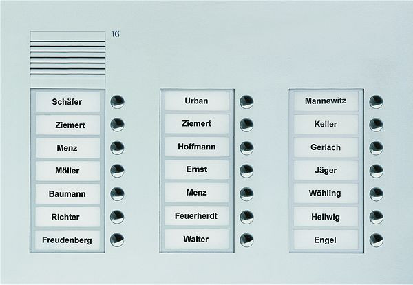 TCS Audio Außenstation Serie PUK 21 Klingeltasten (rechtsbündig), 3-spaltig, UP silber, PUK21/3-EN