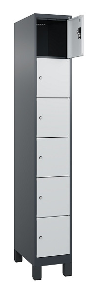C+P Schließfachschrank Evolo PLUS, mit Füßen, 6 Fächer, 1950x300x500mm, 7016/70, Frontfarbe RAL 7035 Lichtgrau, 049010-106 S10017