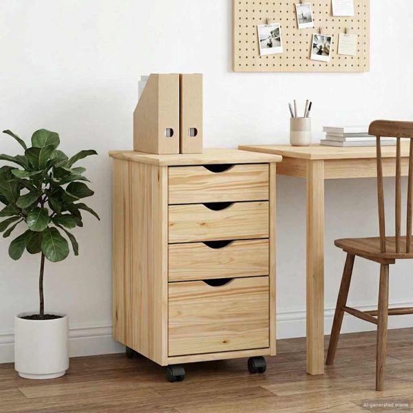 vidaXL Rollschrank Mit Rad Braun 34 x 39 x 56 cm Massives Kiefernholz, 42032388