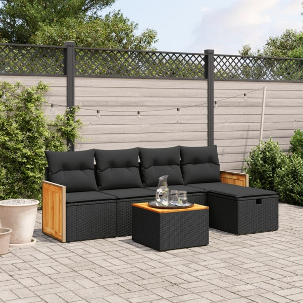 vidaXL 6-tlg. Garten-Sofagarnitur mit Kissen Schwarz Poly Rattan, UV-beständig, 3265724