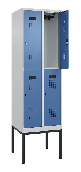 C+P Doppelstock-Spind Evolo PLUS, Gestell, 4 Fächer, 2120x600x500mm, 7035/5023, Zylinderschloss, 0493307-20 S10035