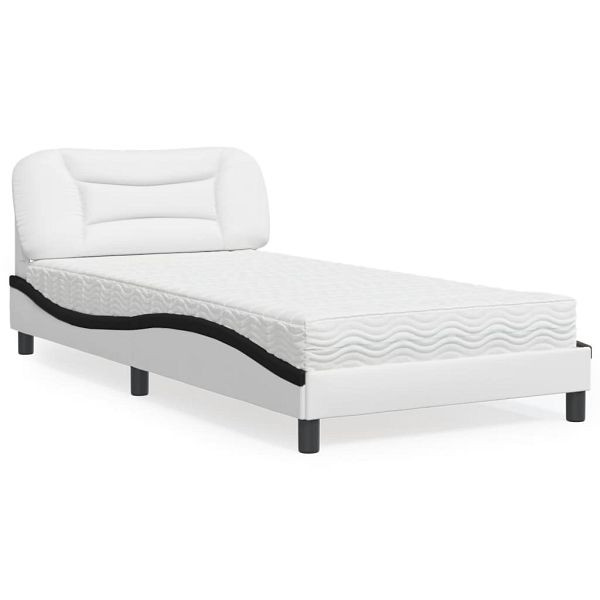 vidaXL Bett mit Matratze Weiß und Schwarz 100x200 cm Kunstleder, 3208709