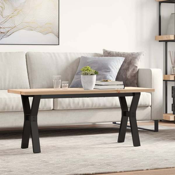 vidaXL Couchtisch Y-Gestell 110x40x45,5 cm Massivholz Kiefer Gusseisen, 3282777