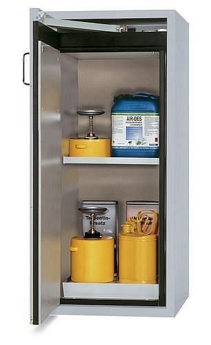 asecos Gefahrstoffschrank G-600-F, 600 mm, 1 Einlegeboden, Tür links, grau, 30238001