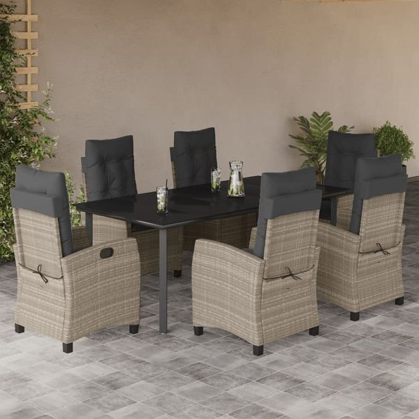 vidaXL 7-teilig Garten-Essgruppe mit Kissen Hellgrau Poly Rattan, 3212859