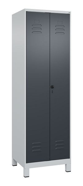 C+P Mehrzweckschrank Classic PLUS, Füße, 2 Abteile, 1950x600x500mm, 7035/7016, Drehriegel, Türen zueinanderschlagend, 080012-20B S10008