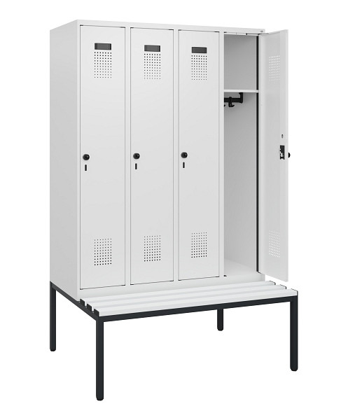 C+P Spind Evolo PLUS, 4 Abteile, 1950x1200x815mm, 9016/9016, Drehriegel, Sitzfläche Kunststoff, Sitzbank, 0490505-40 S10074