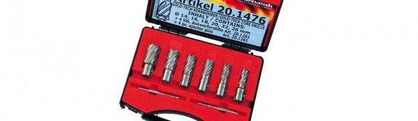 Karnasch Set BASIC, Gold-Line30 6 HSS-XE unbeschichtete Kernbohrer: Nutzlänge 30mm, Nitto/Uni-Schaft 19mm, 201476