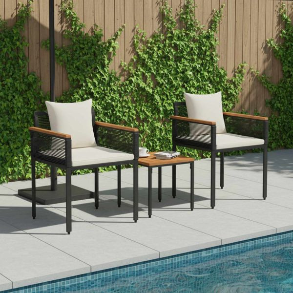 vidaXL Gartenmöbel Set 3 pcs Schwarz und Cremeweiß PE-Rattan, 42025232