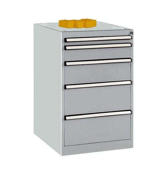 Manuflex Schubfachschrank BASETEC Stationär, Nutzhöhe 700 mm mit 5 Schubfächern, in alusilber ähnlich RAL 9006, TP1141.9006