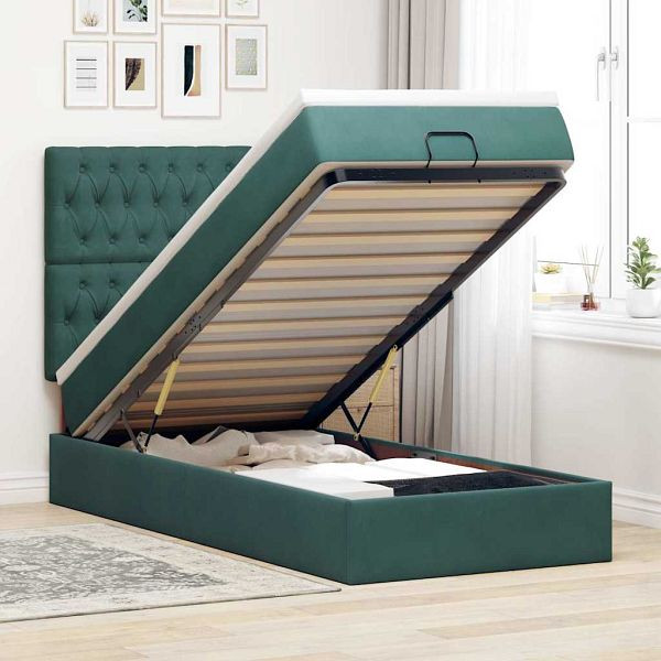 vidaXL Ottoman-Bett mit Matratzen Dunkelgrün 90x200 cm Samt, 3313520