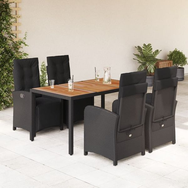 vidaXL 5-teilig Garten-Essgruppe mit Kissen Schwarz Poly Rattan, 3212476