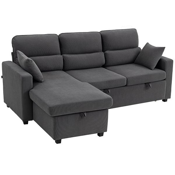 HOMCOM Verstellbares Bettsofa, L-förmiges Gästesofa mit Bettfunktion, Stauraum, Kissen, für Wohnzimmer, Gästezimmer, Dunkelgrau, 83B-565V00CG